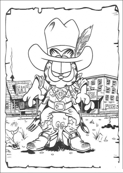 Cowboy Garfield  coloring page image