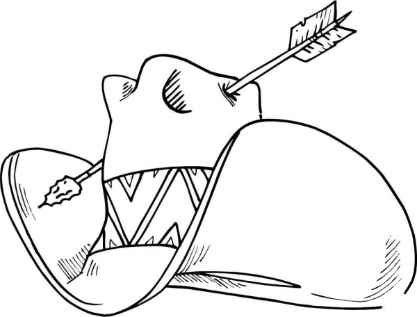 Cowboy Hat with an Arrow Going Through It coloring page image