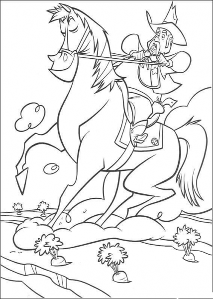 Cowboy Is Riding a Horse  coloring page image