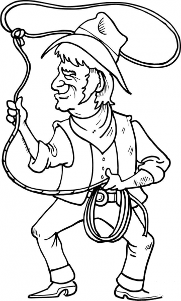 Cowboy is Throwing the Lasso Loop of Rope coloring page image