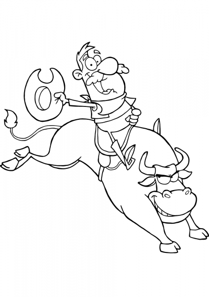 Cowboy Riding Bull in Rodeo coloring page image