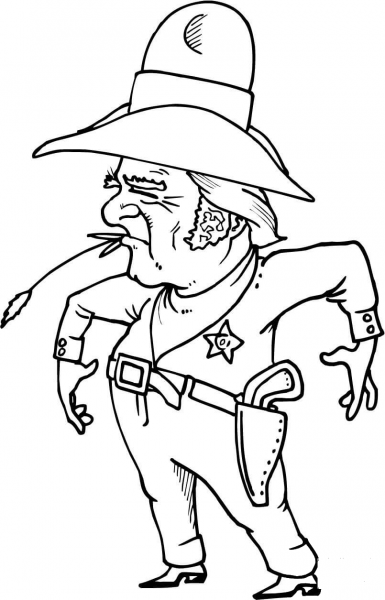 Cowboy Sheriff with Wheat in Mouth coloring page image