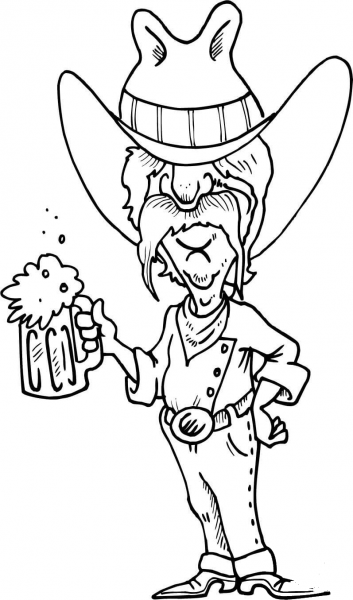 Cowboy with a Mug coloring page image
