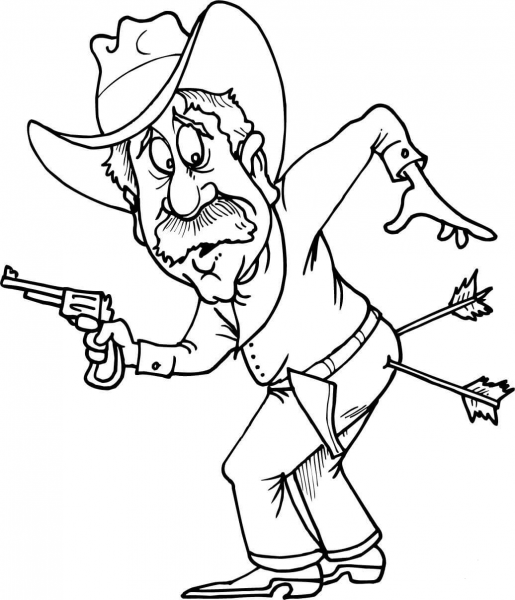 Cowboy with Two Arrows in Butt coloring page image