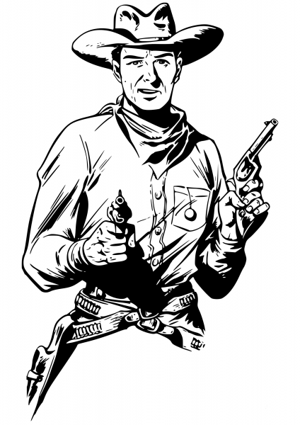 Cowboy with Two Guns coloring page image