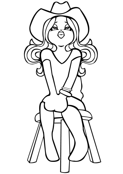 Cowgirl on a Stool coloring page image