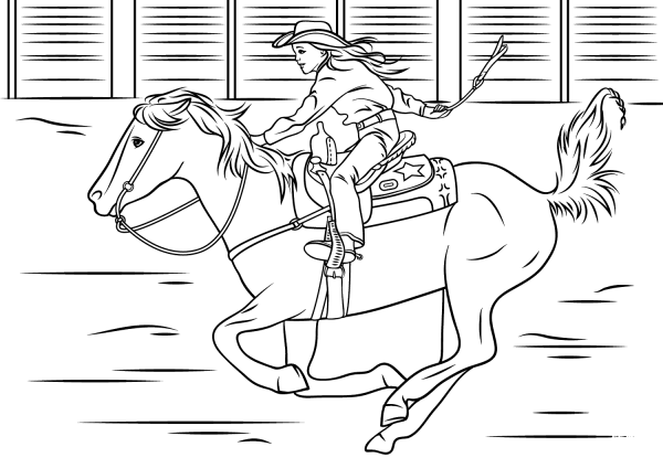 Cowgirl Riding Horse coloring page image
