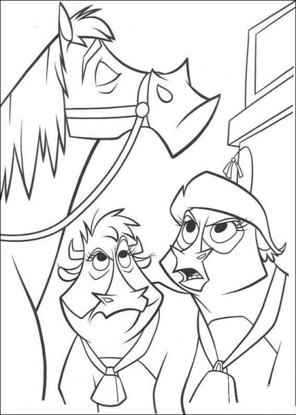 Cows and a horse coloring page image