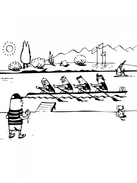 Coxless Four Rowing coloring page image