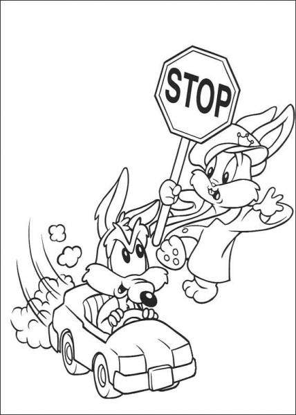 Coyote and a stop sign coloring page image