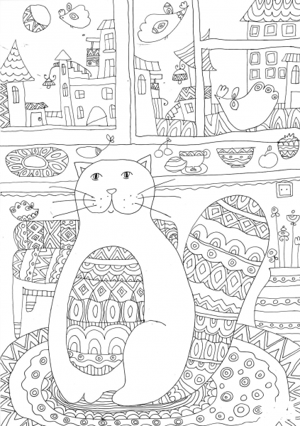 Cozy Kitty Cat coloring page image