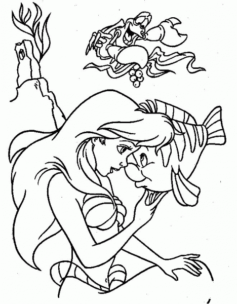 Crab, fish and mermaid  coloring page image