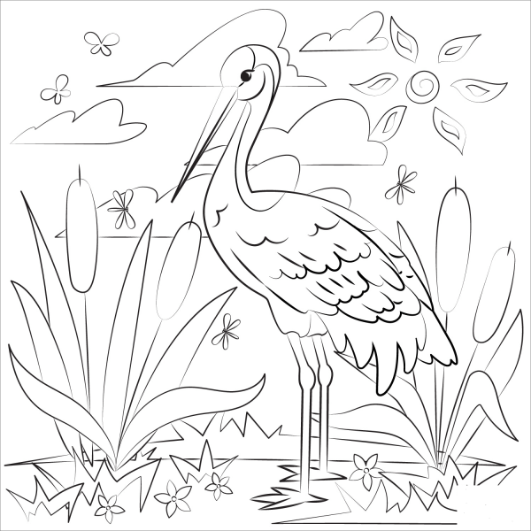Crane coloring page image