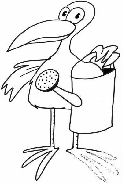 Crane Waters the Plants  coloring page image