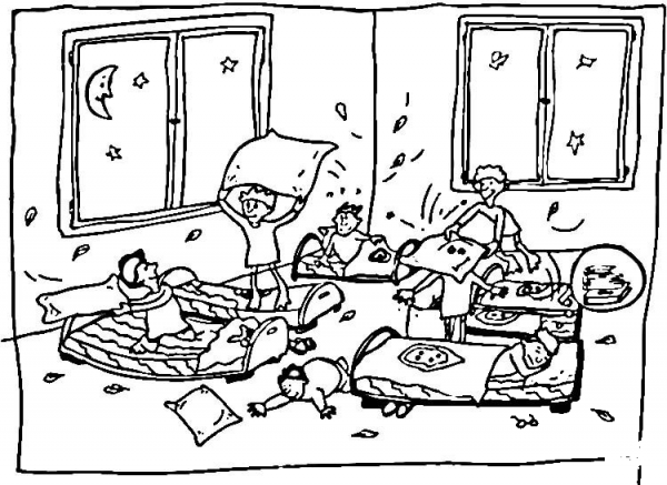 Crazy Kids at Sleepover  coloring page image