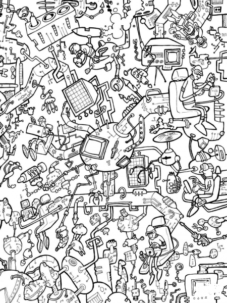 Crazy Tech Thing Doodle coloring page image