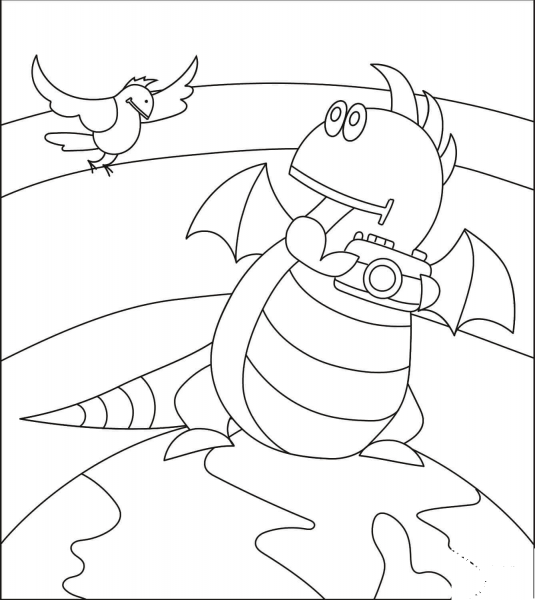 Creazilla Dragon Photographer coloring page image