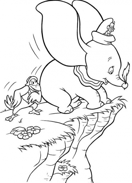 Crow Helps Dumbo to Fly Again coloring page image