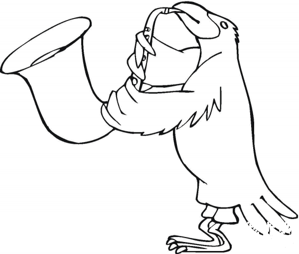 Crow Is Playing Saxophone  coloring page image