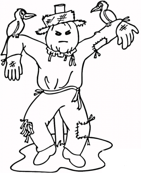 Crows on a Scarecrow coloring page image
