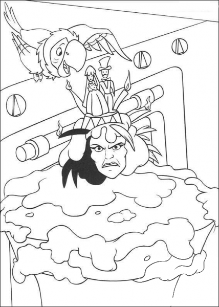 Cruella De Vil And a parrot  coloring page image