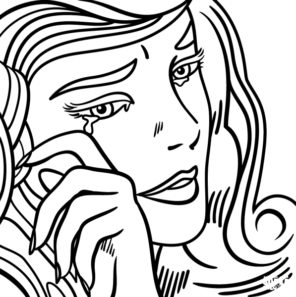 Crying Girl by Roy Lichtenstein coloring page image