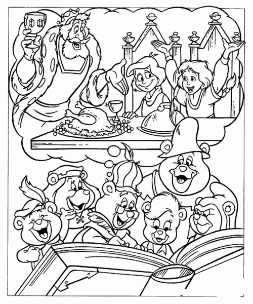 Cubbi, Sunni, Gruffi, Zummi, Tummi, Grammi are Reading A Story  coloring page image