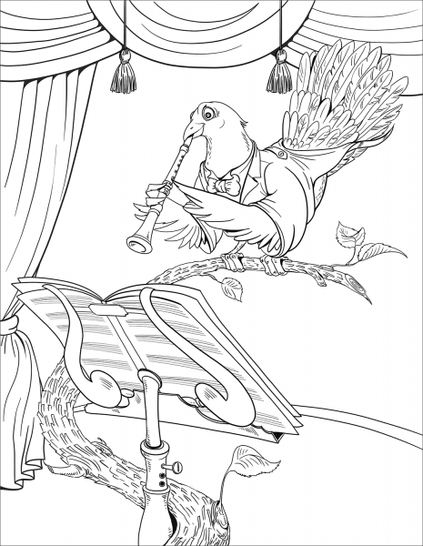 Cuckoo Playing the Clarinet coloring page image
