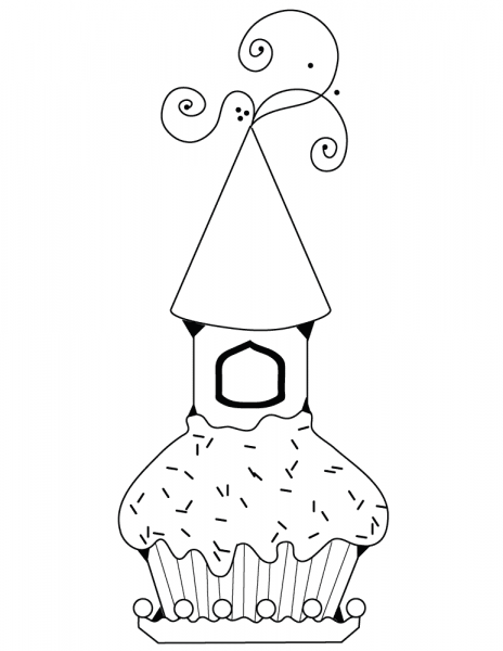 Cupcake with Castle coloring page image
