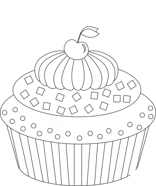 Cupcake with Cherry coloring page image