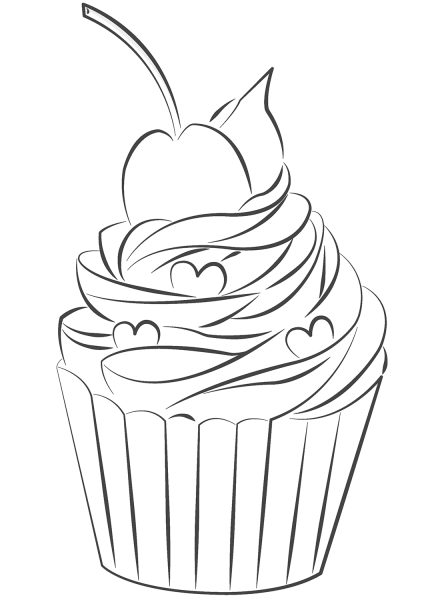 Cupcake with Cherry on Top coloring page image