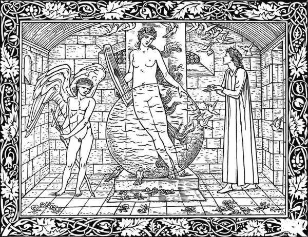 Cupid and Naked Woman coloring page image