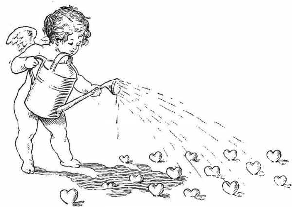 Cupid Is Watering the Hearts coloring page image