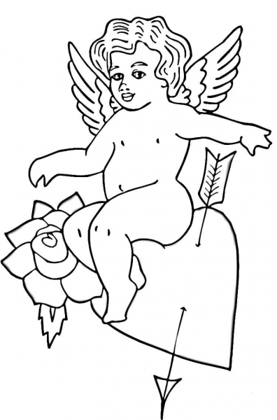 Cupid on Heart  coloring page image