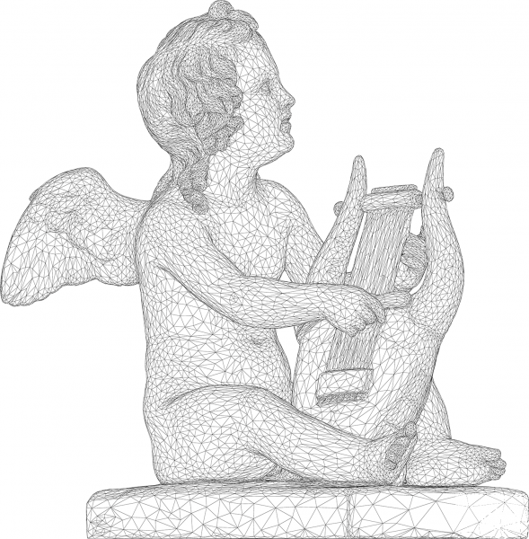 Cupid Playing Lyre 3D Wireframe coloring page image