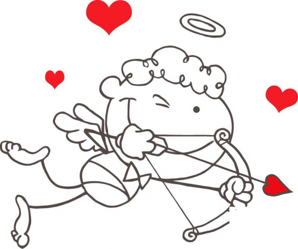 Cupid with Bow and Arrow in Action coloring page image