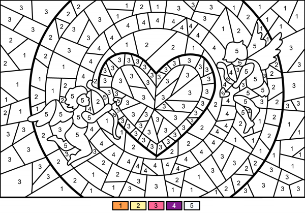 Cupids and Heart Color by Number image