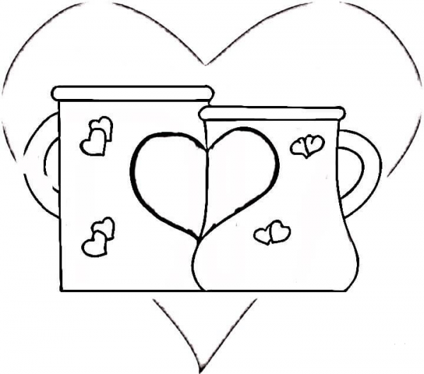 Cups in Love  coloring page image
