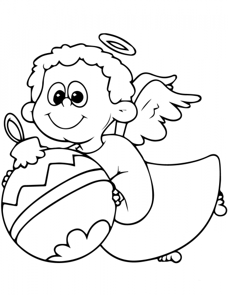 Cute Angel with Christmas Decoration coloring page image