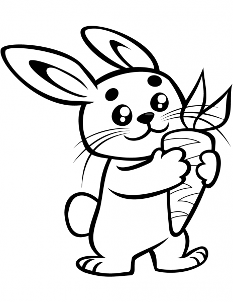 Cute Baby Bunny with a Carrot coloring page image