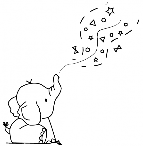 Cute Baby Elephant Blowing Confetti coloring page image