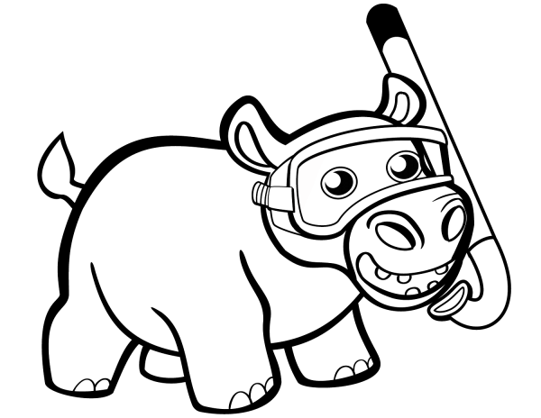 Cute Baby Hippo with Snorkel coloring page image