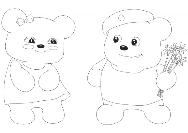 Cute Bear Couple coloring page image