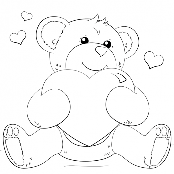 Cute Bear with Heart coloring page image