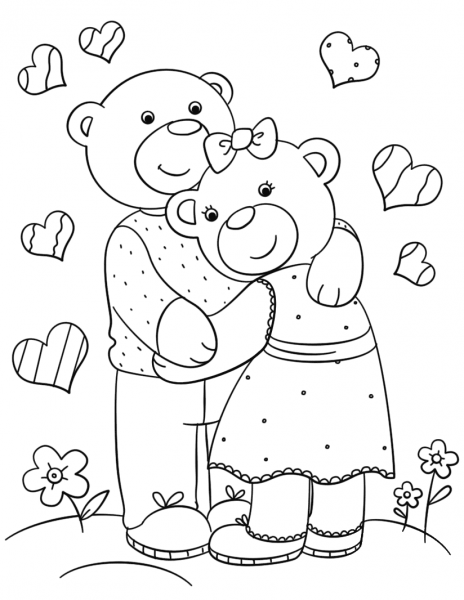 Cute Bears Hugging coloring page image