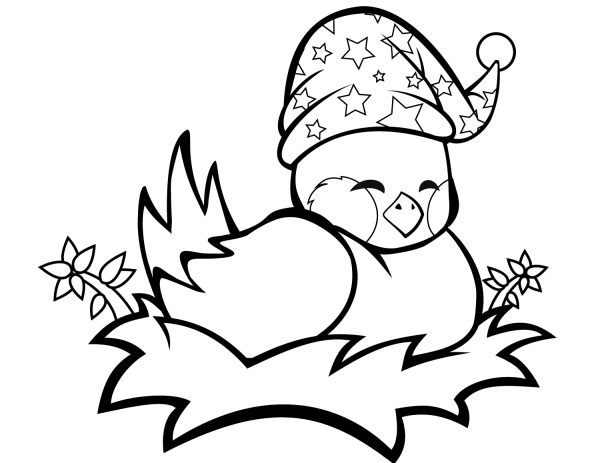 Cute Bird in a Nest coloring page image