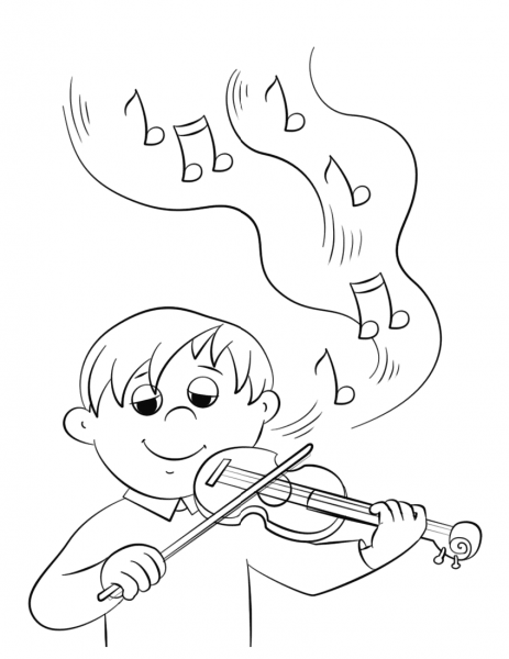 Cute Boy Playing Violin coloring page image