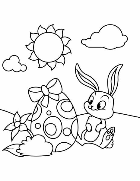 Cute Bunny and Easter Egg coloring page image