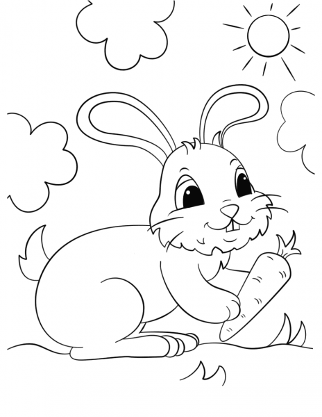 Cute Bunny Holding a Carrot coloring page image