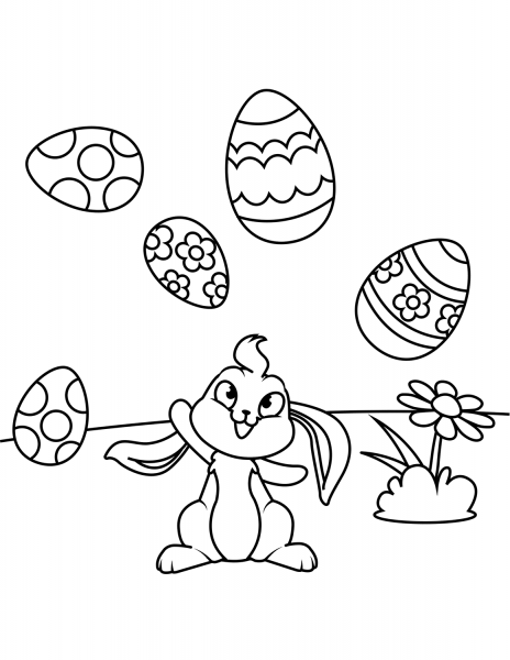 Cute Bunny Juggling Easter Eggs coloring page image